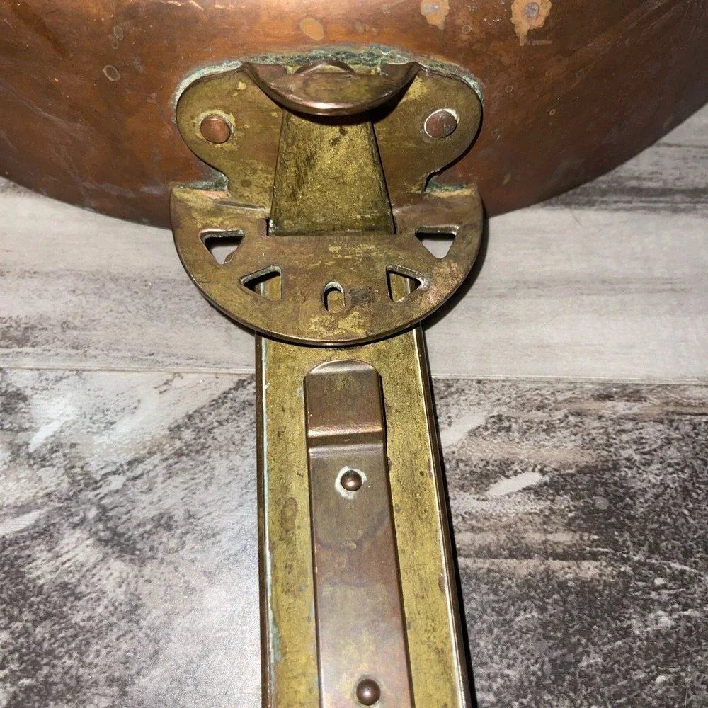 Vtg Copper Fry Skillet Pan Brass Handles 10 Inch Patina Farmhouse Decoration